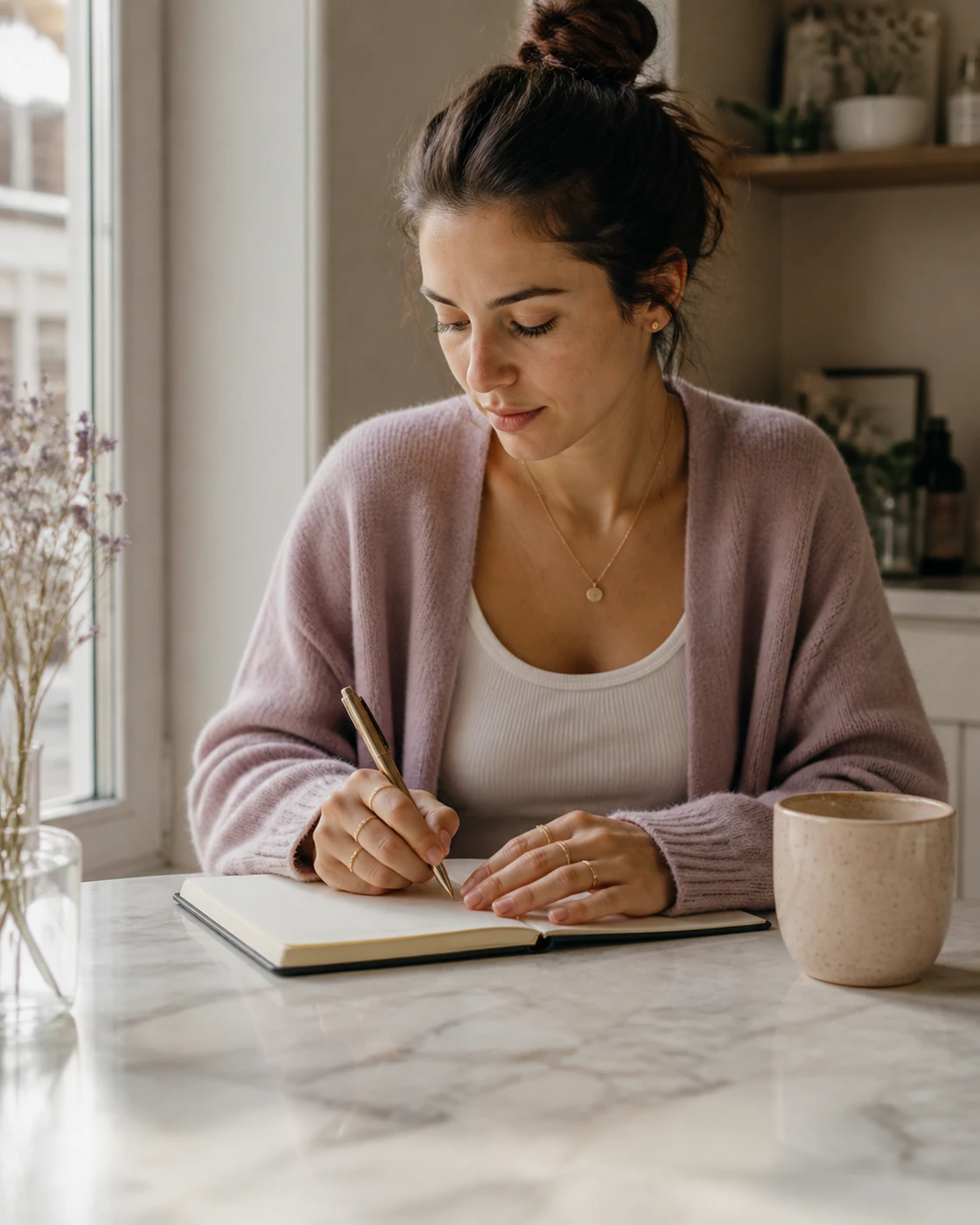 Woman journaling as she rediscovers what matters