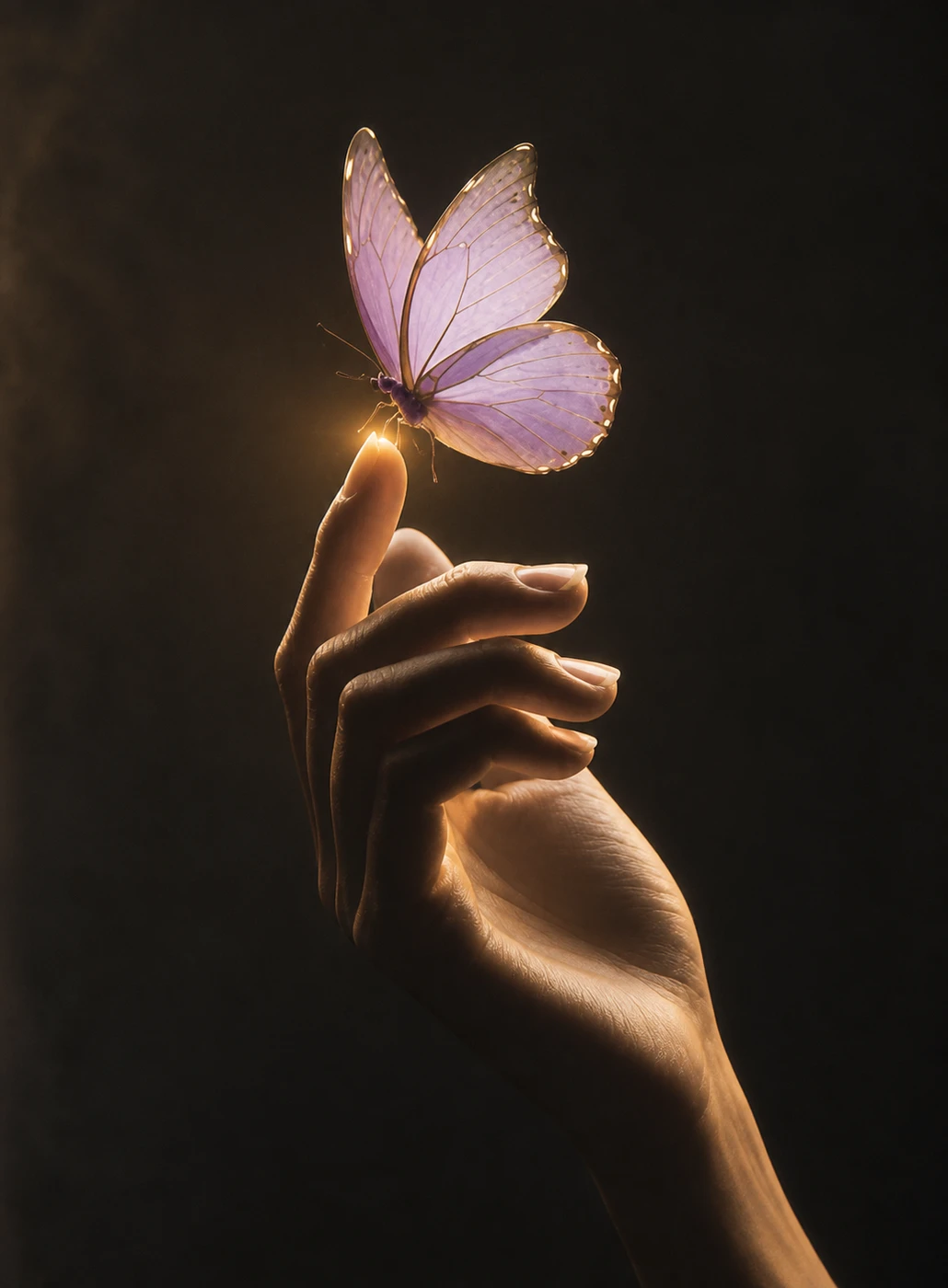 Hand reaching toward a butterfly in the TRY brand palette